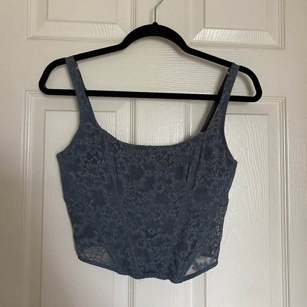 blue/grey lace corset from hollister